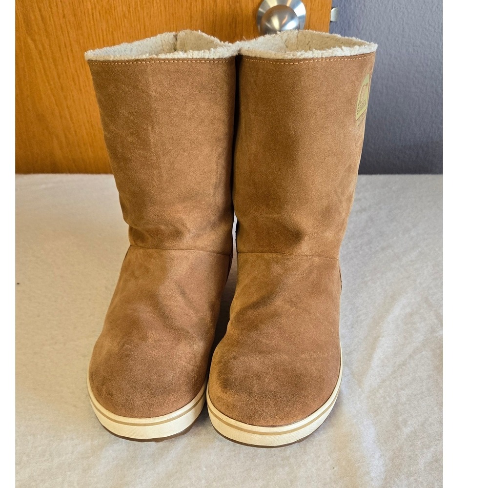 Sorel Glacy Waterproof Tan Suede Faux Fur Lined Winter Boots NL1975-286 Womens 9